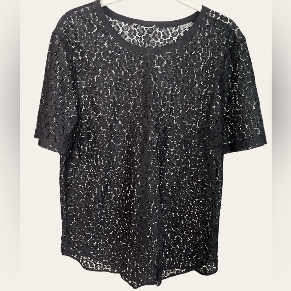 Equipment Black Lace Short Sleeve Boxy Blouse Size Medium